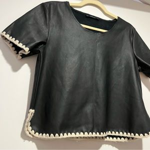 ZARA Vegan Leather Cropped Top, L